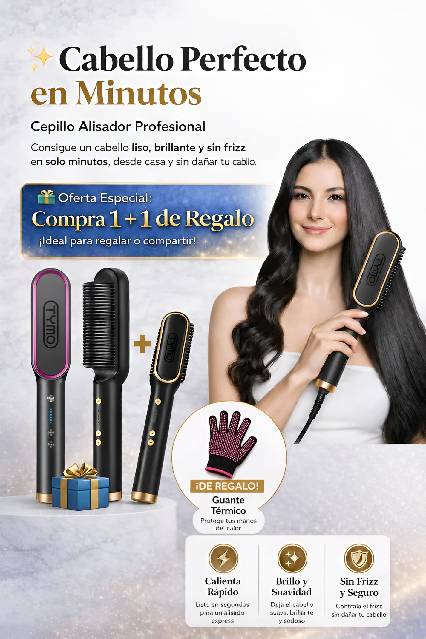 TYMO™ Cepillo Alisador Multifuncional | Sin Frizz y Brillo Perfecto | +1 De Regalo Hoy 🎁